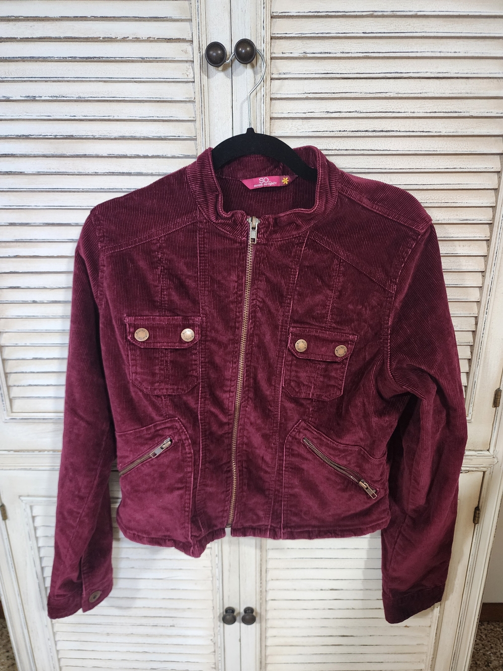 SO Maroon Corduroy Moto Utility  Jacket